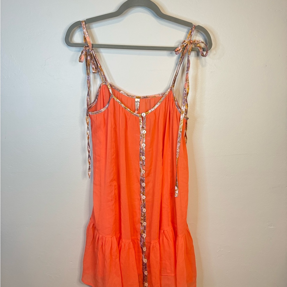 Free People Intimately Bali Sweet Nothing Slip Sheer Mini Dress in Coral